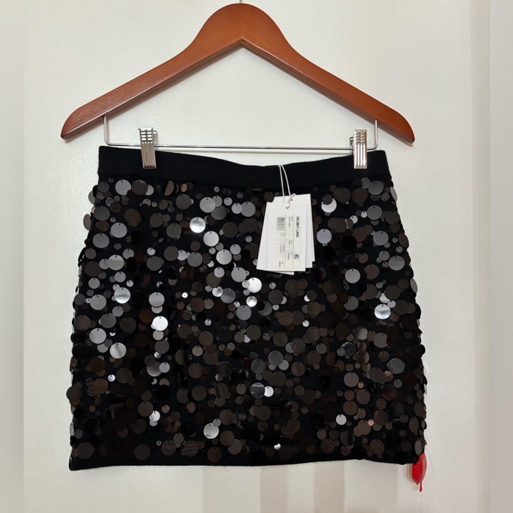 Helmut Lang Paillette Black Wool Sequin Mini Skirt Size Small